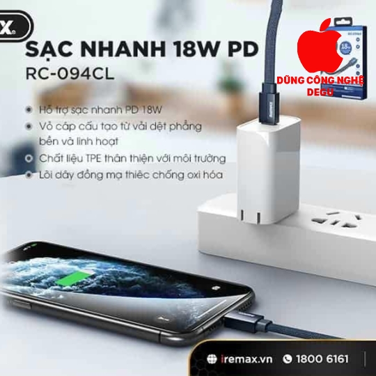 CÁP IPHONE 18/20W SẠC NHANH CHÍNH HÃNG REMAX SIÊU BỀN(không kèm cốc )